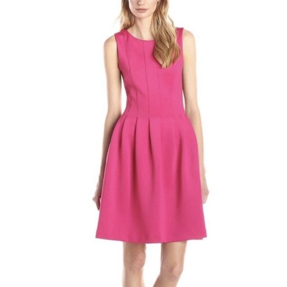 NWT Calvin Klein Hot Pink Scuba Knit Sleeveless Flare Dress Size 12 Pockets NWT Calvin Klein Hot Pink Scuba Knit Sleeveless Flare Dress Size 12 Pockets